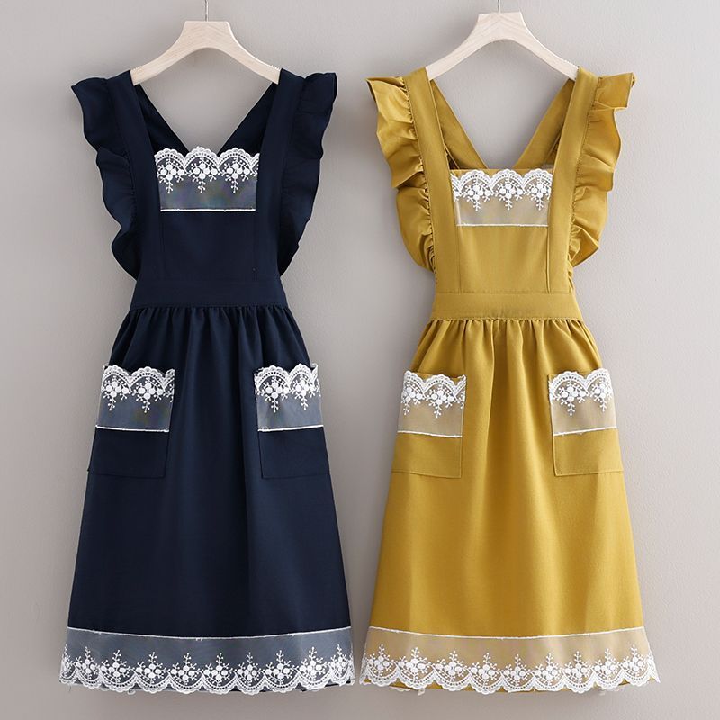 Tạp dề dây đeo ren nữ xinh đẹp Tạp dề nhà bếp có giá trị cao phục vụ chuyên dụng chống bẩn thoáng kh