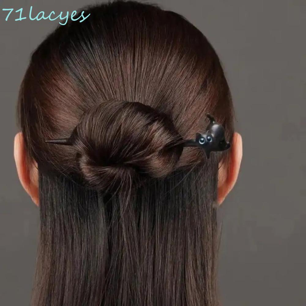 Kẹp tóc mèo gỗ đàn hương LACYES, Mũ lưỡi trai bằng gỗ Blackwood Kitty Hair Stick, Sáng tạo tinh tế N