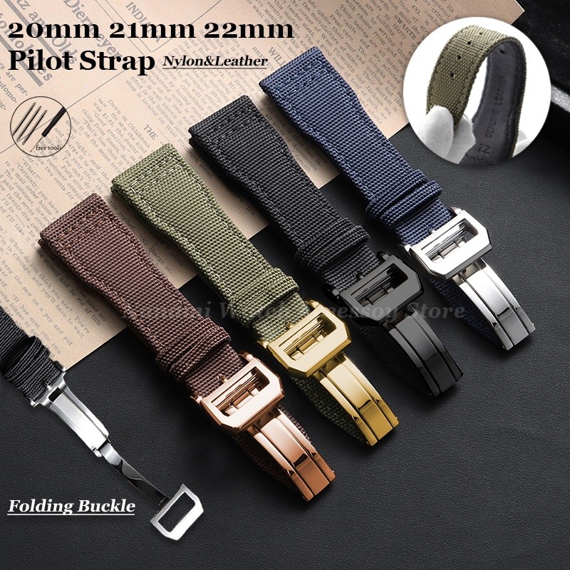 20mm 21mm 22mm Cao Cấp Nylon Da Thật Chính Hãng Dây Đeo Đồng Hồ Cho IWC Phi Công Portugieser Dây Đeo