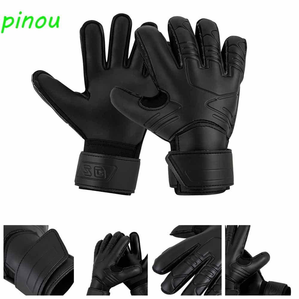 POOU Goalkeeper Gloves Rubber Anti Wear Finger Protection Football Soccer PU Durable Color Black Pro