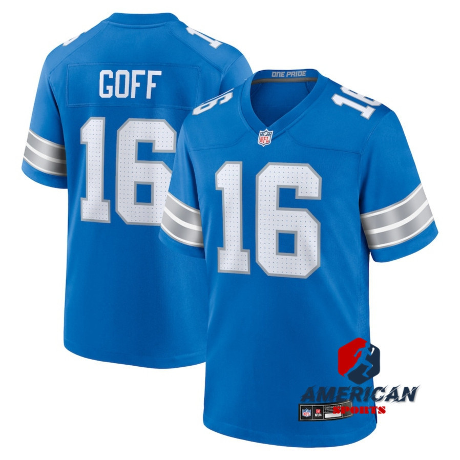 KK Limited NFL American Football Jersey Detroit Lions Jared Goff Blue