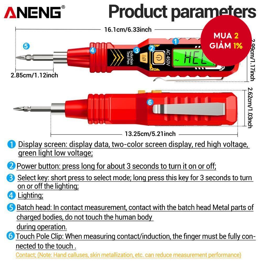 Bút thử điện cách điện ANENG B20, tua vít đầu đôi, đa năng, tua vít rãnh chéo, dụng cụ sửa chữa cầm 