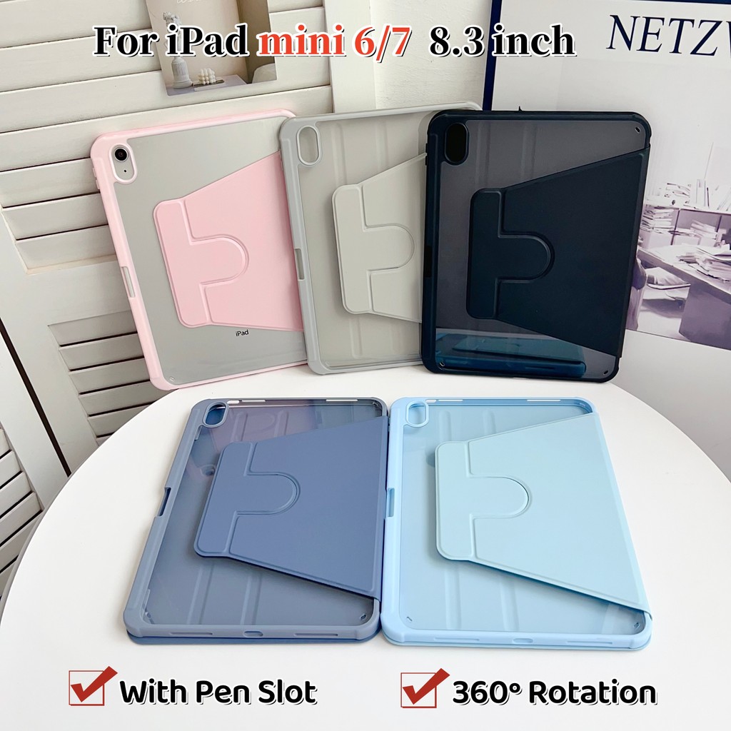 Dành Cho Apple iPad Mini A17 Pro 2024 2021 Mini 7 6 8.3 inch Có Khe Cắm Bút Cao Cấp Acrylic 360° Ốp 