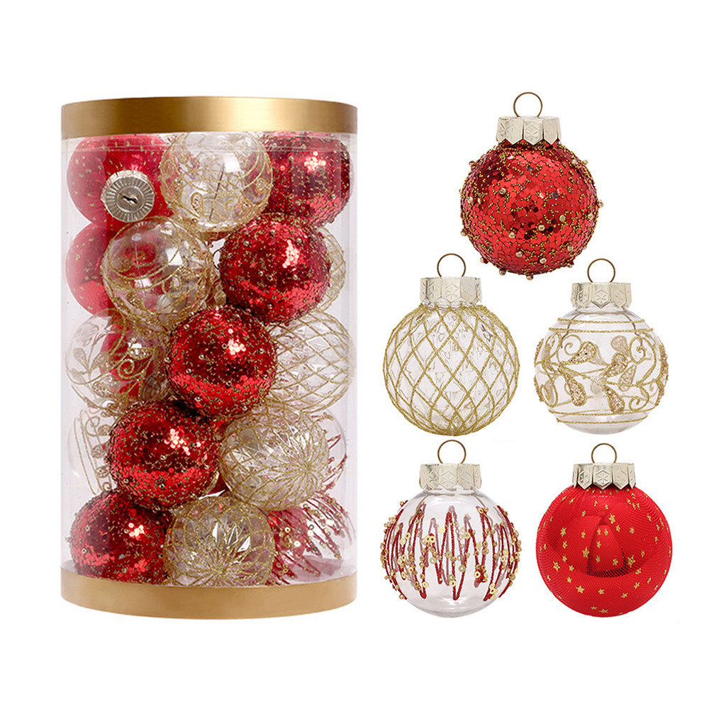 [Comebuy88] 25 quả bóng Giáng sinh 6 cm. Đèn cây thông Noel lấp lánh trong suốt Quả bóng bạc vàng đẹ