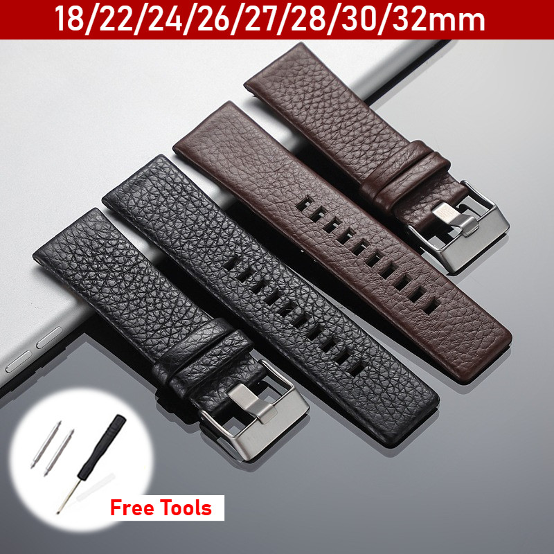 Dây đeo đồng hồ bằng da thật cỡ lớn cho Diesel 18 / 22 / 24 / 26 / 27 / 28 / 30 / 32mm Dây đeo đồng 
