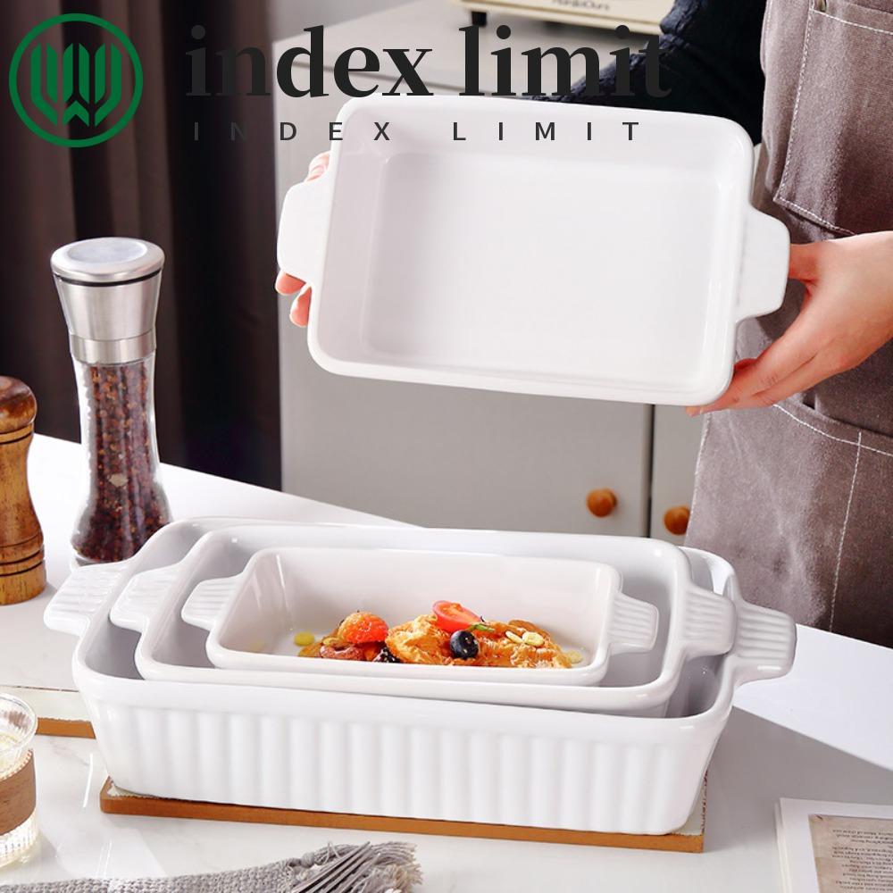 Khay nướng bằng gốm GIỚI HẠN INDEX, có tay cầm Đĩa nướng làm sâu, Đĩa nướng có họa tiết sọc hình chữ