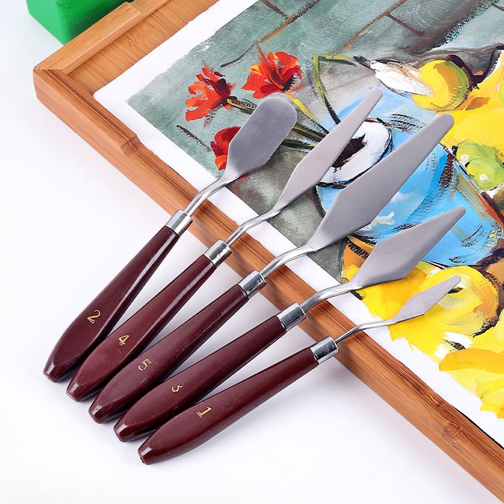 Bộ 5 Bay vẽ, dao vẽ nghệ thuật khổ to cán gỗ cao cấp WILLEM