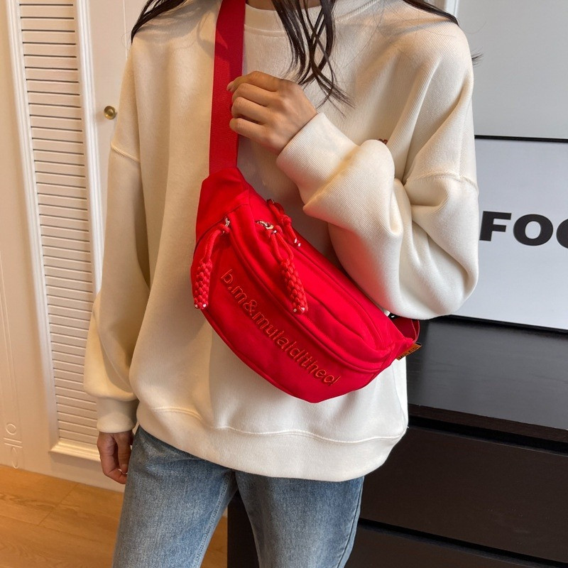 Túi Đeo Chéo Ngực Thêu Họa Tiết Đơn Giản Thời Trang Mới Dành Cho Nam Nữ