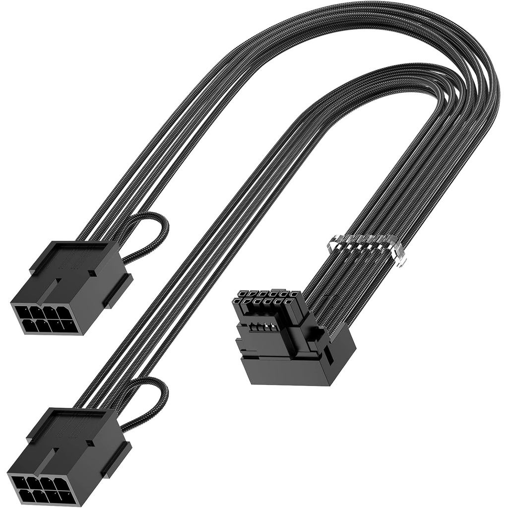 Bangfun 16Pin GPU RTX 4070 Cáp Chuyển Đổi Siêu Nguồn 90 Độ, PCIE 5.0 16Pin Nam Đến 2X8Pin Nữ Góc Phả