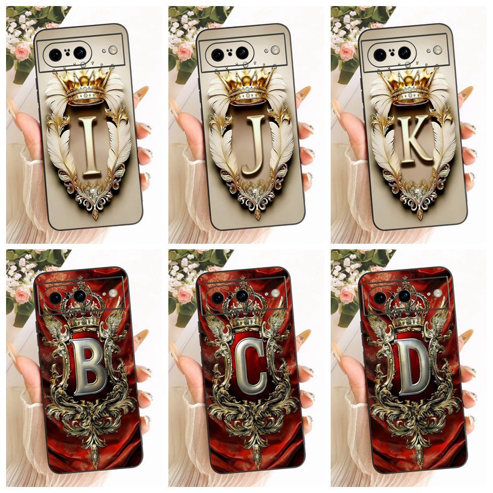 Ốp điện thoại mềm họa tiết phẳng 6,8 '' 'Google Pixel 8 sang trọng Crown A-Z Letters 2D GKWS6 G9BQD
