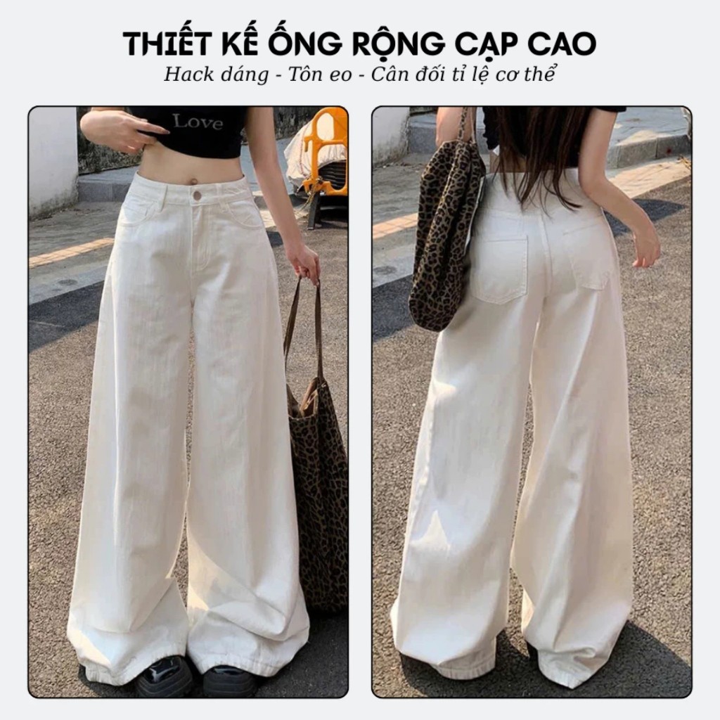 [ HOTTREND ] Quần Jean Nữ Lưng cao tôn Dáng - Quần Nữ Ống Rông Dáng Suông Chất Jean Dày Dặn Q20