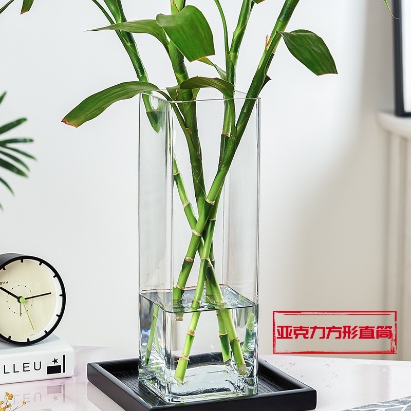 Ánh Sáng Sang Trọng Acrylic Vuông Thẳng Trong Suốt Bình Hộ Gia Đình Văn Hóa Nước Ngựa Tre Say Gỗ Hoa