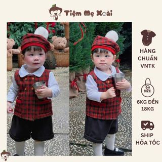 Set noel tết đỏ sọc tặng mũ cho bé trai từ 8kg đến 16kg 