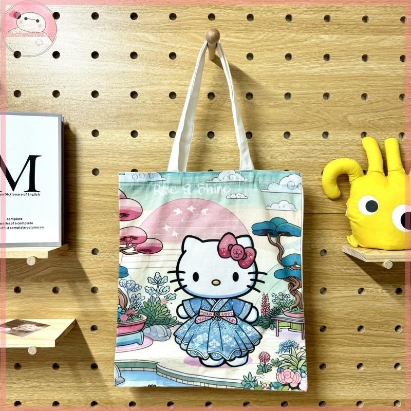 BWHTE 2025 Túi vải mới Hello Kitty Sakura Hello Kitty Túi đeo vai sinh viên dung tích lớn Túi xách h