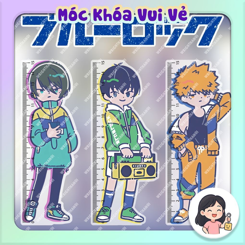 Thước Kẻ Blue Lock 15cm Anime Blue Lock nhựa Acrylic hai mặt, in hình các nhân vật dễ thương
