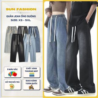 Quần jean nam nữ ống rộng bigsize Suncbvn 09 quần jean cạp chun phong cách hàn quốc unisex