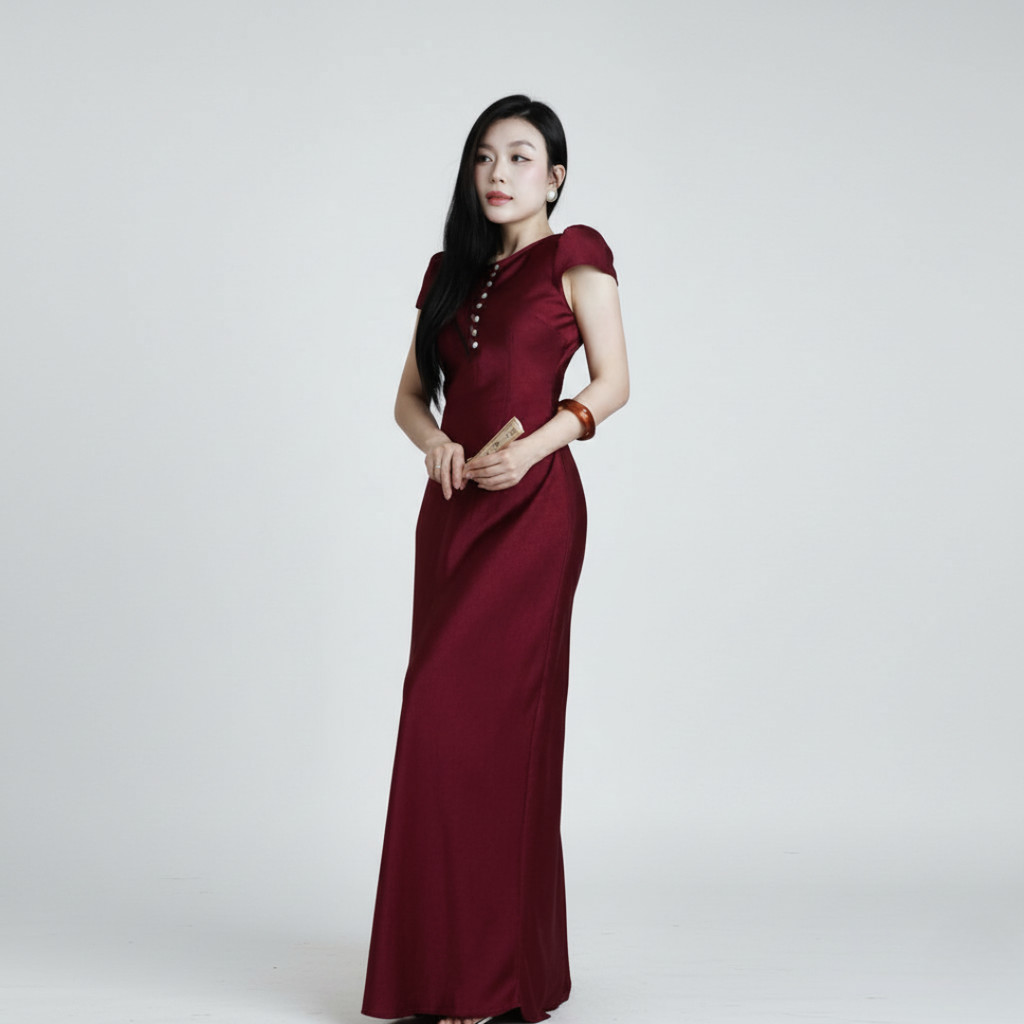 Đầm Lụa Dự Tiệc Tay Dài Phối Nút Ruby – NV794 Váy Lụa Vân Mềm Mịn Thanh Lịch | BigBuy360 - bigbuy360.vn
