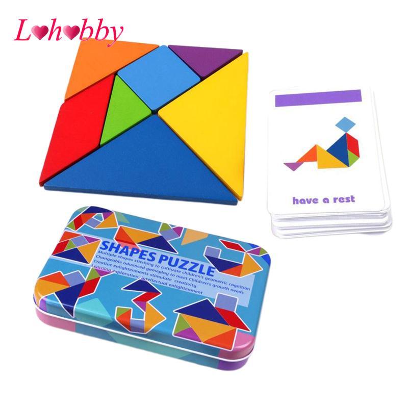 Lohobby Tangram Puzzle Pattern Block Game Challenge IQ Toy 120 Patterns nhiều màu