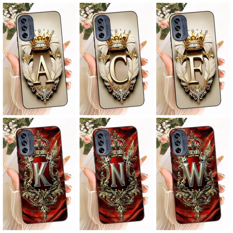 Ốp điện thoại mềm họa tiết phẳng Moto G62 5G sang trọng Crown A-Z Letters 2D Motorola Moto G62 5G