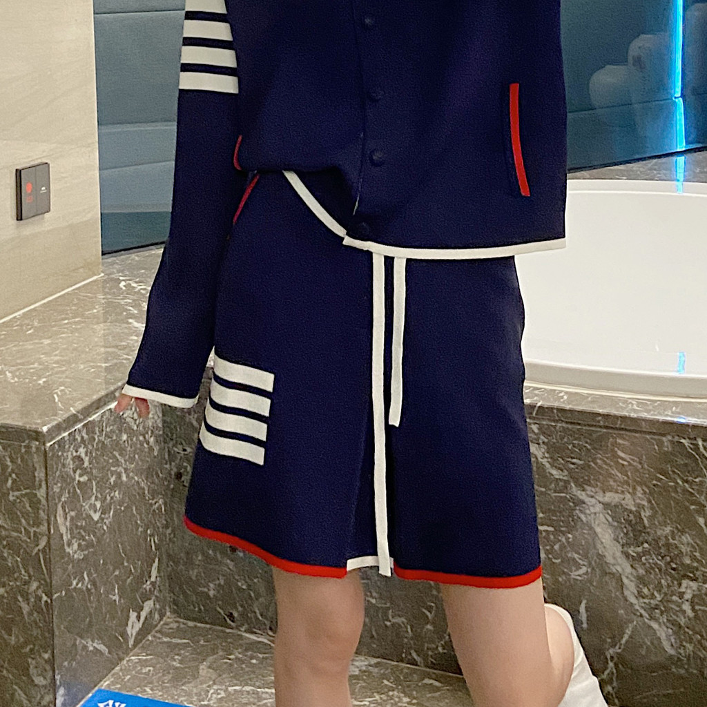 CSKW Women's Knitted Ice Linen Casual Bodycon Short Skirt25Spring and Summer Four-Stripe Drawstring 