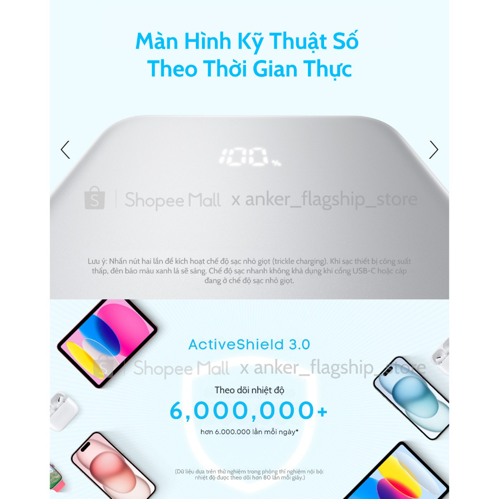 Sạc dự phòng Anker Zolo 10kmAh/20kmAh 22.5W | Tích hợp cáp USB-C | 2 Cổng 1C1A | Sạc 3 thiết bị - A110D/E | BigBuy360 - bigbuy360.vn