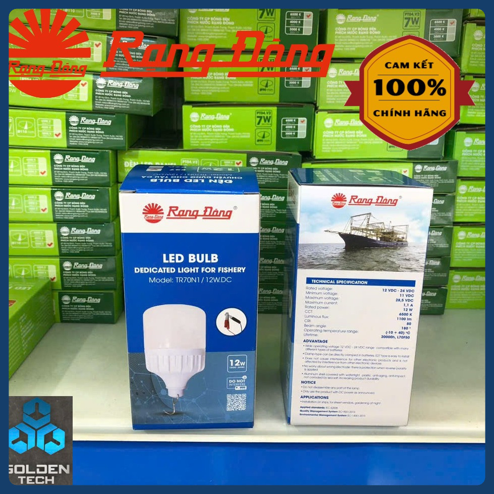 (Rạng Đông) Bóng đèn Led bulb sử dụng (kẹp) bình ắc quy 12v - 24v - Công suất 12W - Ánh sáng trắng