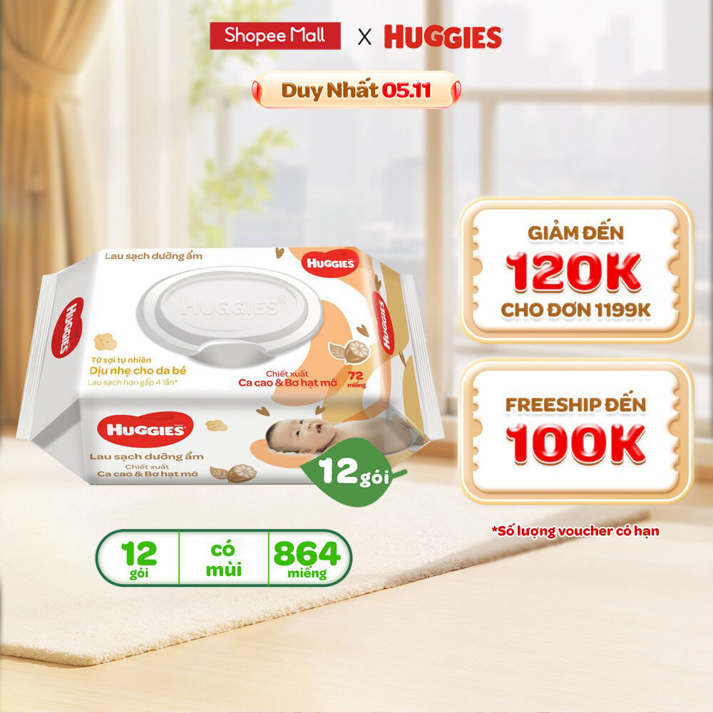 Thùng 12 gói khăn giấy ướt có mùi cho trẻ sơ sinh HUGGIES (Gói 72 tờ)