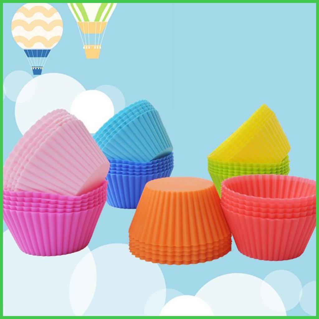 Muffin Lót 24 Mảnh Có Thể Tái Sử Dụng Khuôn Bánh Silicon Nướng Bánh Cupcake Lót Cho Món Tráng Miệng 