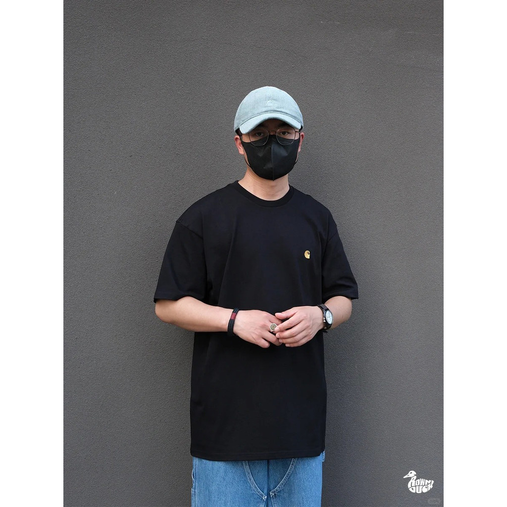 Car Classic embroidered gold label short sleeve pure cotton crew neck T Versatile Couple's T-Shirt