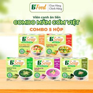  Combo 5 hộp Viên Canh Ăn Liền Canh Chua - Chay & Nấm Cải Xoong Rau Ngót Khoai Mỡ Sấy thăng hoa B'Soup 