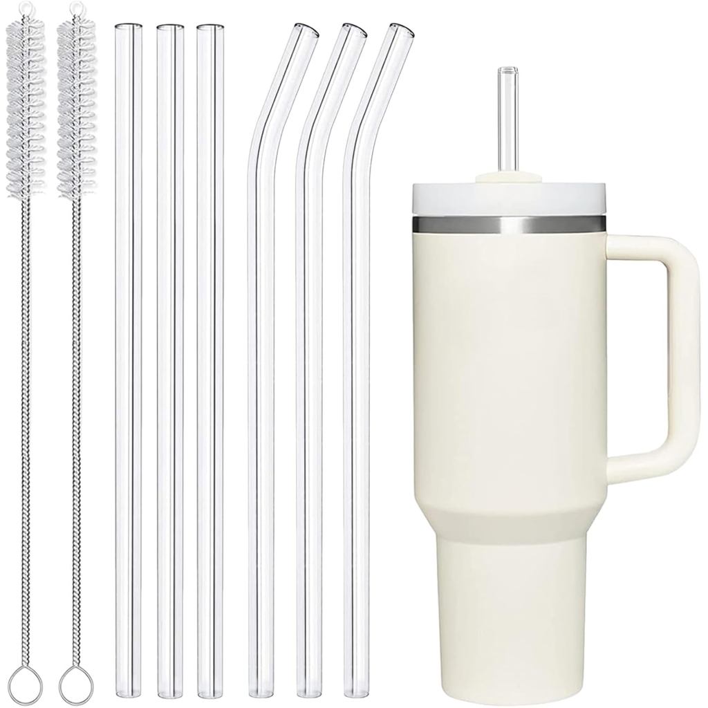 6 Gói Ống Hút Thủy Tinh Có Thể Tái Sử Dụng Cho Stanley 40 oz 30 oz Tumbler, 12.2 'x10MM, 3 Thẳng Và 
