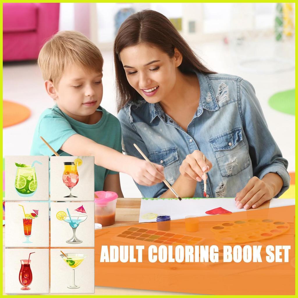 Cocktail Paint by Numbers Sơn dành cho người lớn theo số Bộ dụng cụ trên vải 6 miếng Trang trí tường