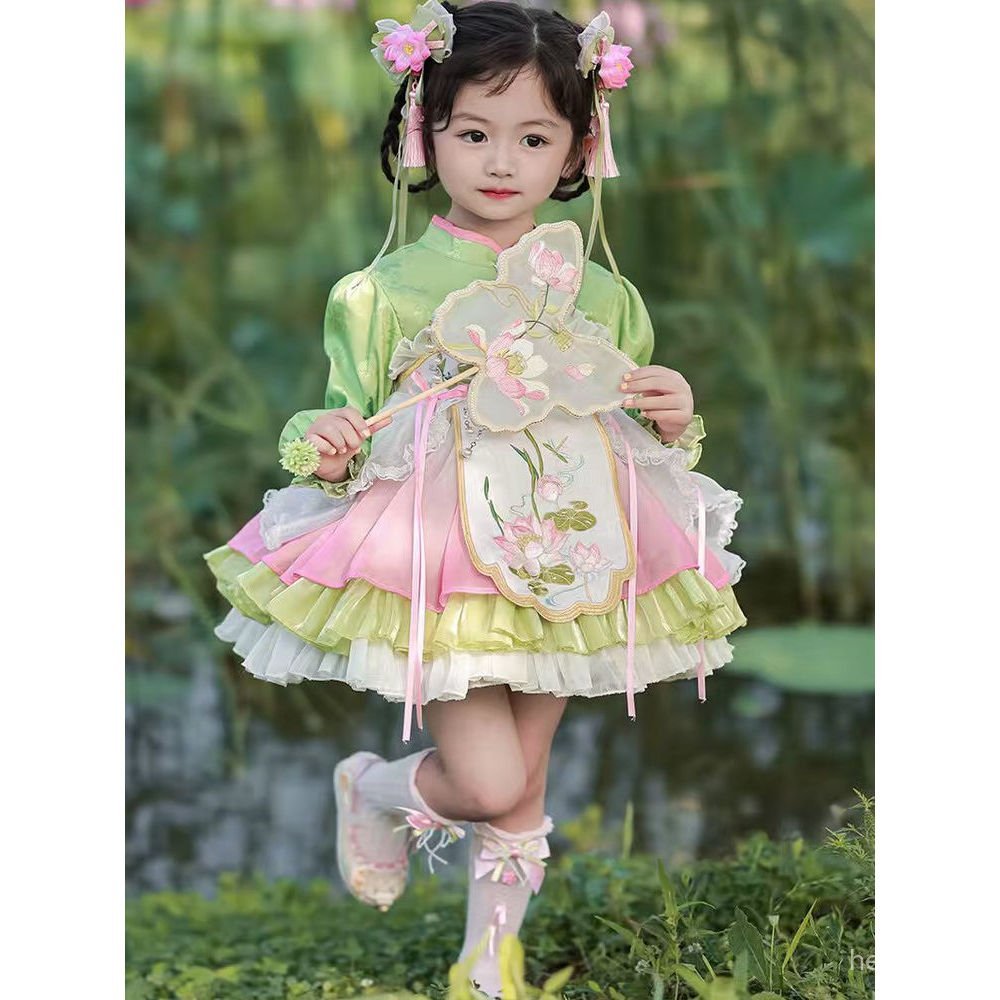 Girls' Princess Dress Hanfu25Autumn New Mid-Autumn Festival Embroidered Puffy Dress