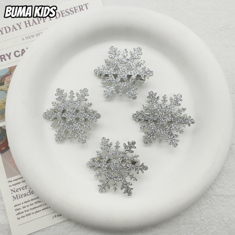 BUMA KIDS🔥Kẹp Tóc Bông Tuyết Sáng Bóng, Phù Hợp Làm Phụ Kiên Tóc Giáng Sinh