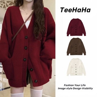  Áo cardigan len tết dệt kim đỏ giáng sinh Áo len dệt kim cổ chữ V dáng rộng phù hợp mùa thu đông và làm áo khoác ngoài nữ 