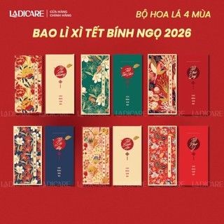  Bao lì xì Tết xuân Bính Ngọ 2026 bộ hoa lá mùa xuân hoa lá 4 mùa phú quý giấy C150 cao cấp cán mịn 