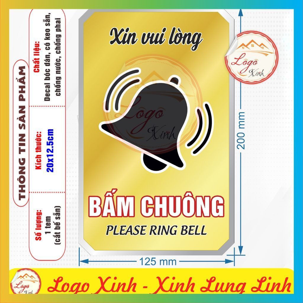 (MẪU MỚI) Logo Tem Decal Vui Lòng BẤM CHUÔNG, Hãy Bấm Chuông Cửa - Please Ring Bell, Tem Chống Nước,