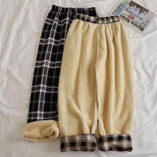  Quần kẻ caro ống rộng lót lông dày dặn mềm mịn dành cho cả nam nữ 