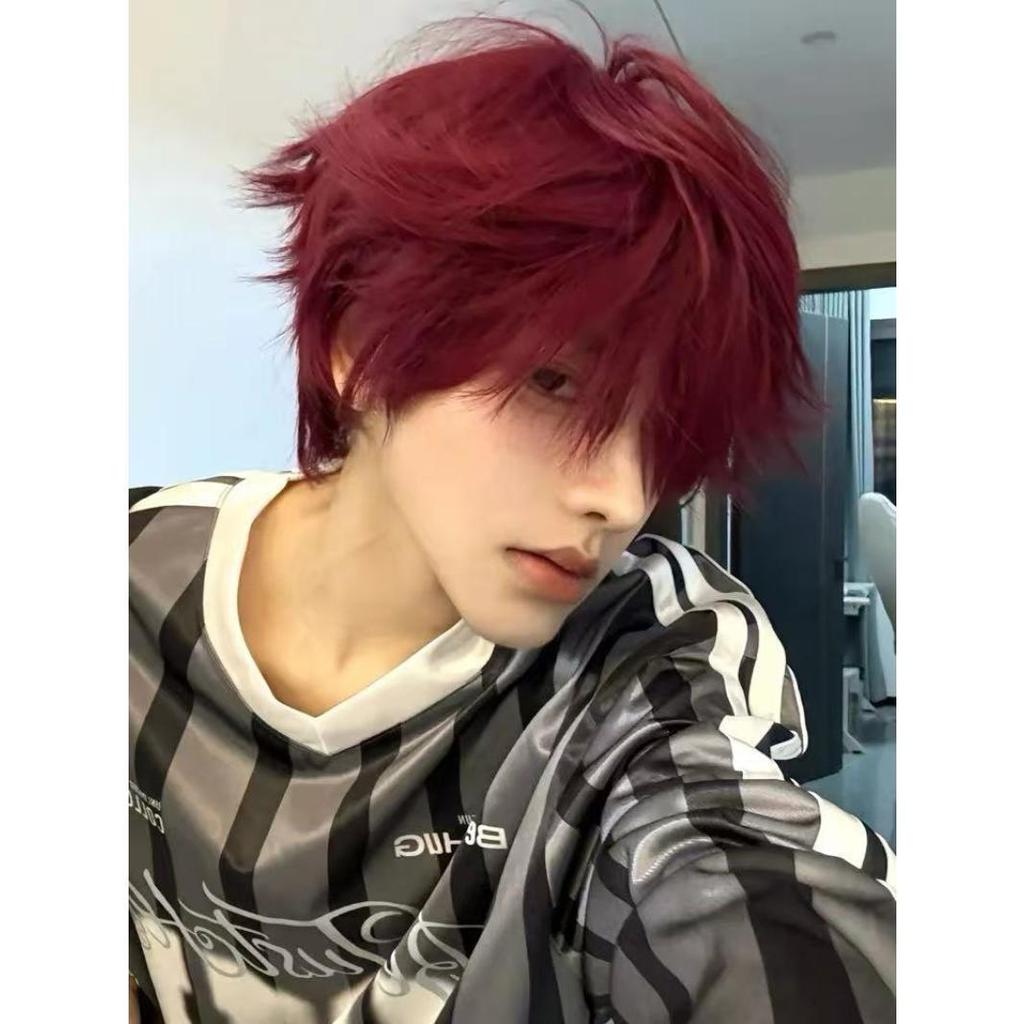 Aquaman tóc ngắn nam màu đỏ với đuôi sói tự nhiên, phù hợp cosplay và tiệc Giáng sinh