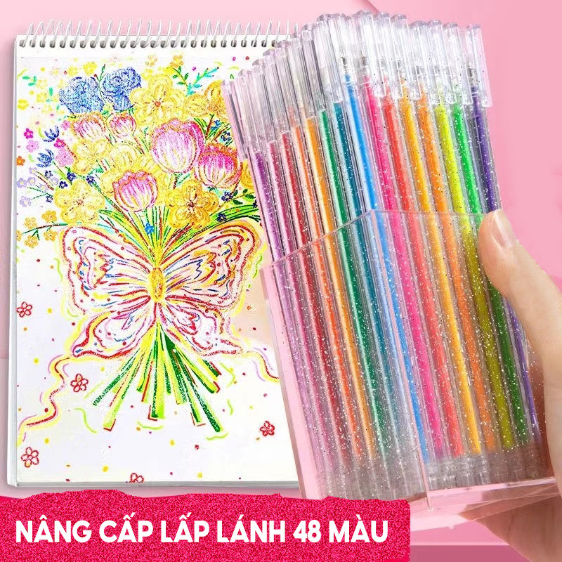 Bút highlight 12/24/36/48 màu nhũ lấp lánh, bút đánh dấu kim tuyến đa năng cho học sinh sáng tạo và 