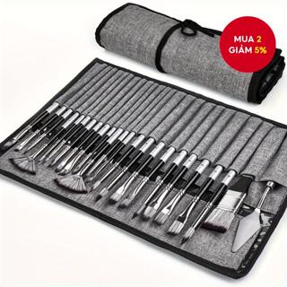  Bộ cọ vẽ tranh Acrylic 24 chiếc | Dầu Màu Nước & Bầu Có Cuộn Vải 