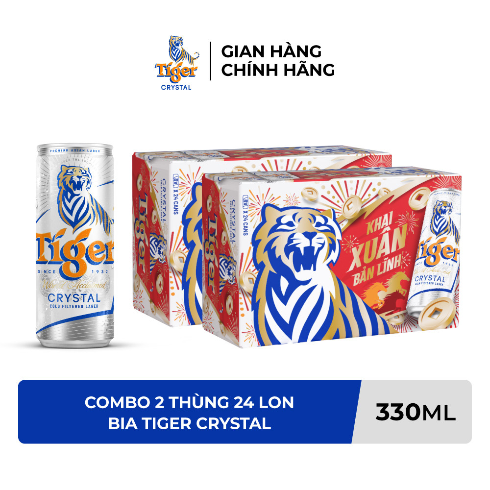 Combo 2 Thùng 24 lon bia Tiger Crystal 330ml/lon - Bao bì Xuân