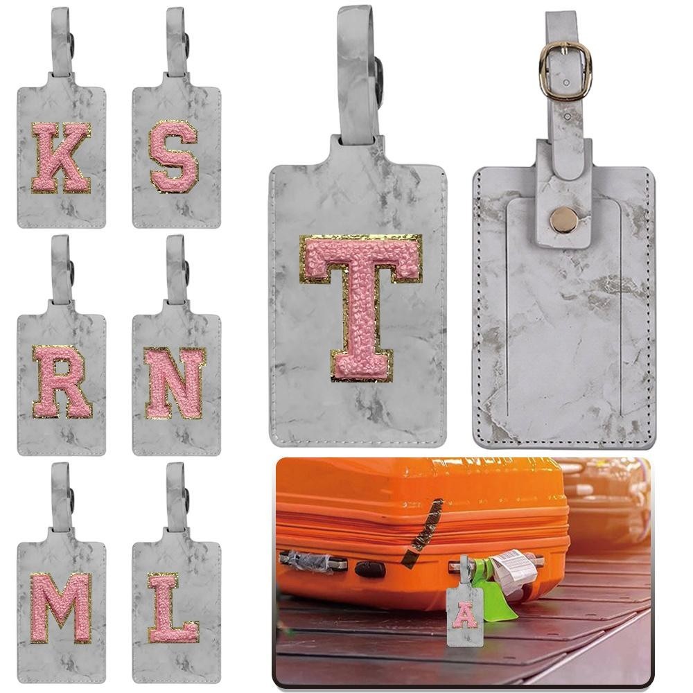 Grey Luggage tag  information checked luggage anti-loss luggage box identification plate PInk embroi