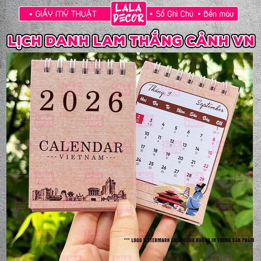 Lịch 2026 Có Lịch Âm, Lịch Danh Lam Thắng Cảnh Việt Nam Vintage 🎀 Lịch Để Bàn 2026, Lịch Mini Bỏ Túi