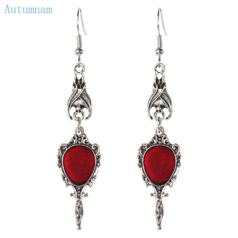 Vintage for Vampire Bat Magic Mirror Drop Earrings Gothic Punk Dangling Jewelry