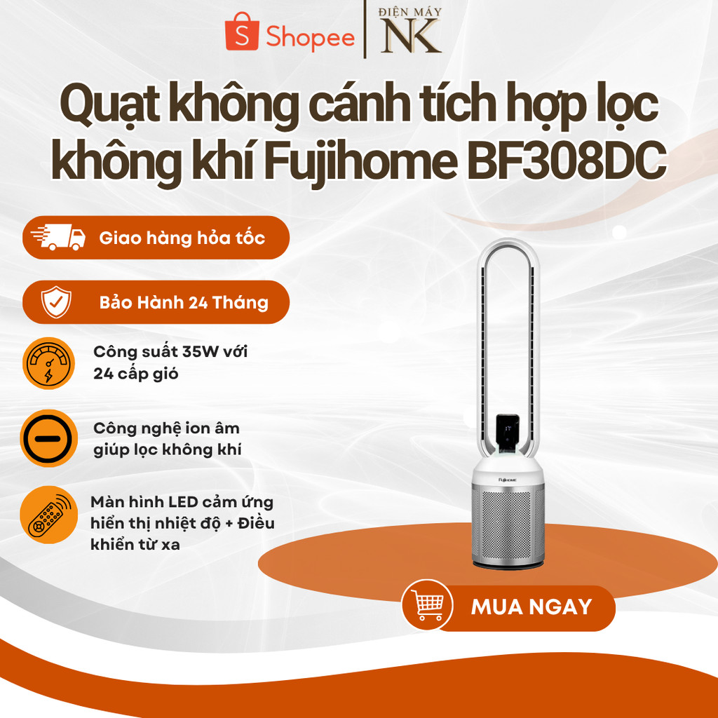 Quạt không cánh tích hợp lọc không khí Fujihome BF308DC - Bảo Hành 24 Tháng