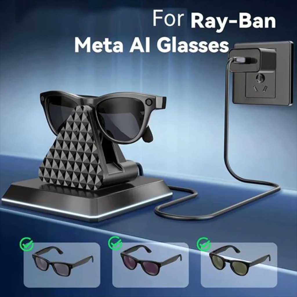 Đế sạc di động cho kính Rayban Meta AI US Plug Wayfarer / Skyler / Headliner Bộ sạc Mini kèm phụ kiệ