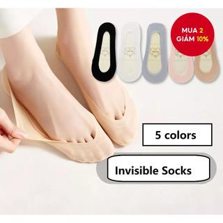  1   5 Đôi Tất Đế Bằng Ba Lê Chống Trơn Trượt Cho Nữ - Tất Lót Vô Hình Đệm Thoáng Khí & Thoáng Mát Hoàn Hảo Cho Giày Cao Gót & Mặc Hàng Ngày  Da   Đen   Trắng  