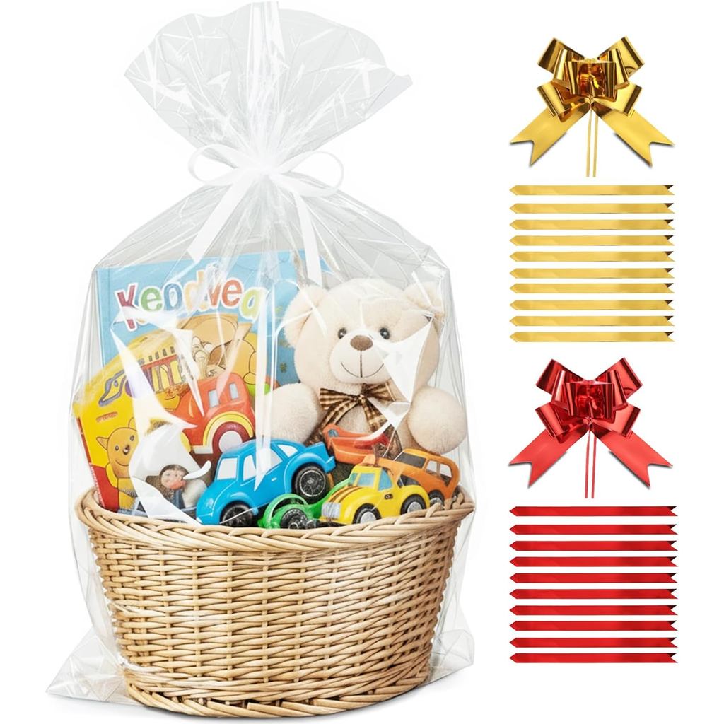 Túi Jadairy Clear, Bọc Cellophane cho giỏ quà, 24x30 in, 20 chiếc có nơ