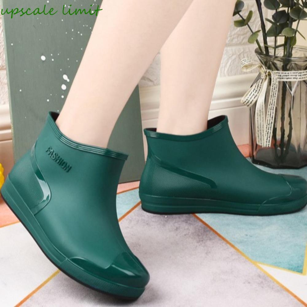 Giày bốt nước dày UPSCALE LIMIT, Giày đi mưa nữ chống trượt chống mài mòn, Ống ngắn thời trang màu trơn Nền tảng chống thấm nước cao su Overshoes Nữ